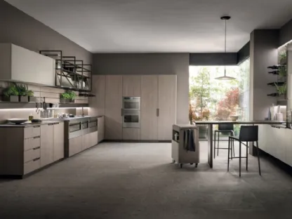 Cucina Moderna Mia 02 in Rovere Gessato e Biomalta Argilla Lima di Scavolini
