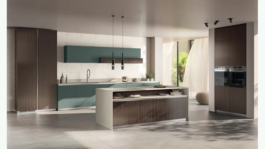 Cucina Moderna in decorativo Mira Lodge e Fenix Verde Comodoro di Scavolini