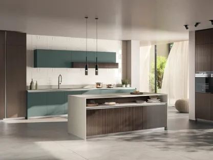 Cucina Moderna Mira 02 in decorativo Lodge e Fenix Verde Comodoro di Scavolini