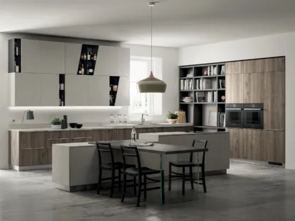 Cucina Moderna Mood in Rovere Season con Isola Azimut di Scavolini