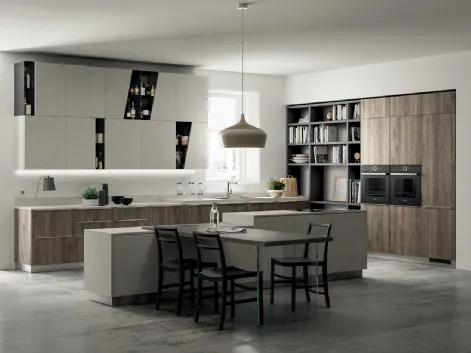 Cucina Moderna Mood in Rovere Season con Isola Azimut di Scavolini