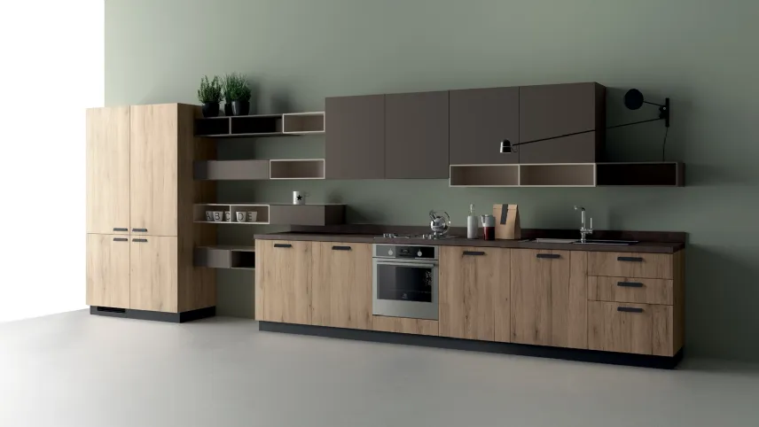 Cucina Moderna Mood in Rovere Voyage e Grigio Terra di Scavolini