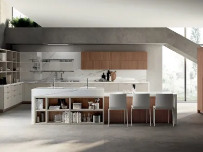 Cucina Moderna Mood Laccato Tortora e Noce Tussah di Scavolini