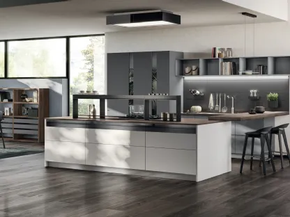 Cucina Moderna Motus in laccato Grigio Airone e Grigio Vulcano di Scavolini