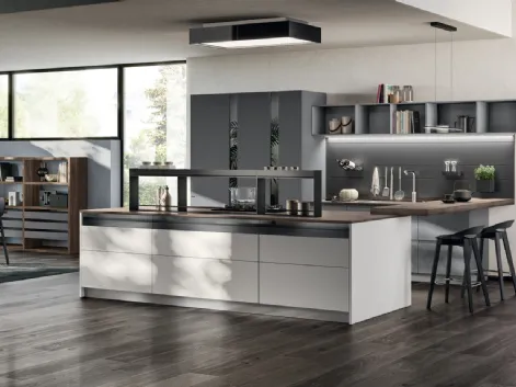 Cucina Moderna Motus in laccato Grigio Airone e Grigio Vulcano di Scavolini