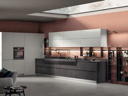 Cucina Moderna Motus in decorativo Pietra Abyss e laccato Grigio Airone di Scavolini