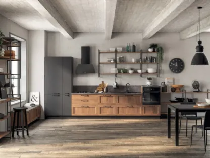 Cucina Moderna lineare Sax in decorativo Rovere Land e laccato opaco Grigio Ferro di Scavolini