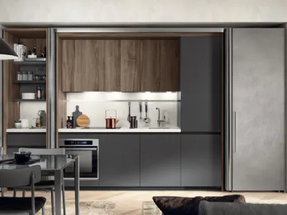 Cucina Boxi in Grigio Ferro opaco e Noce Garden di Scavolini