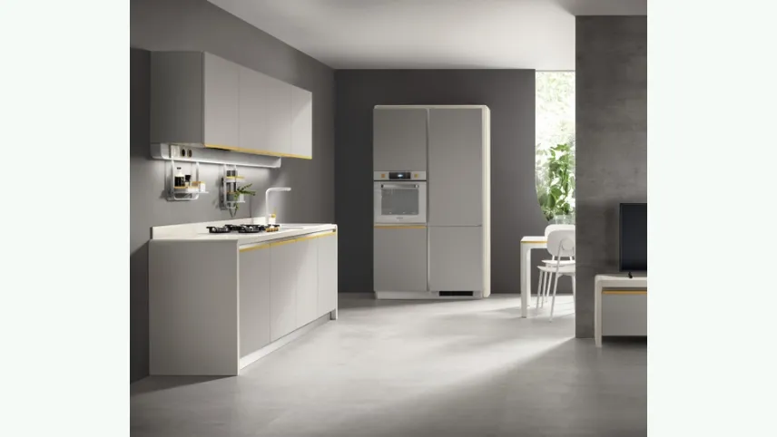 Cucina Moderna Dandy Plus Grigio con maniglia Giallo Senape di Scavolini