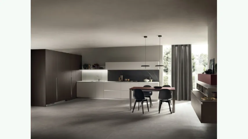 Cucina Moderna DeLinea in laccato Grigio Chiaro e Rovere Grafite di Scavolini