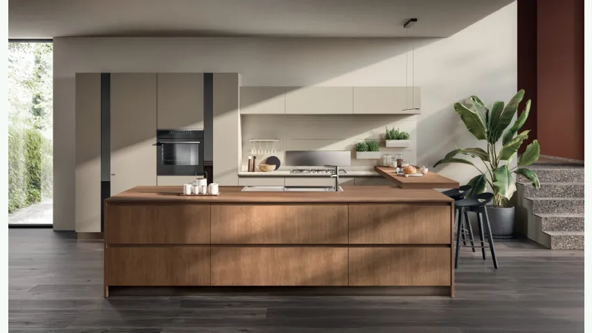 Cucina Moderna Motus in Rovere Landscape e laccato opaco Visone di Scavolini