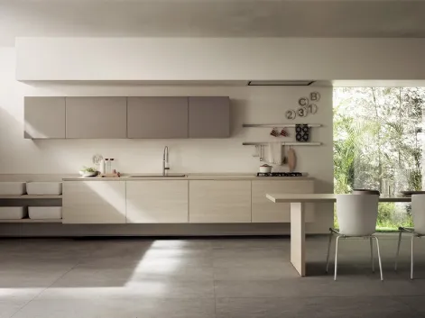 Cucina Moderna Qi in Olmo Kuuki e laccato Grigio Selce di Scavolini
