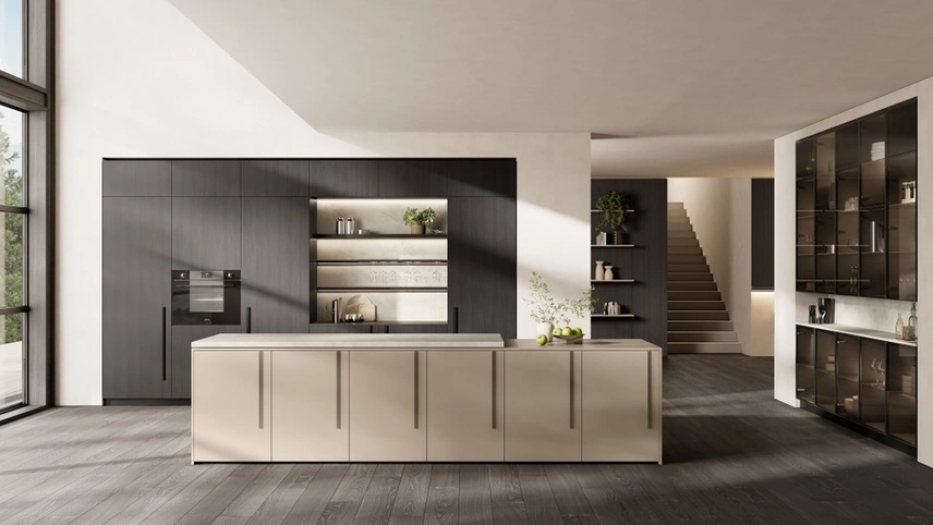 Cucina Moderna con isola Stilo 06 in decorativo, laminato e vetro di Scavolini