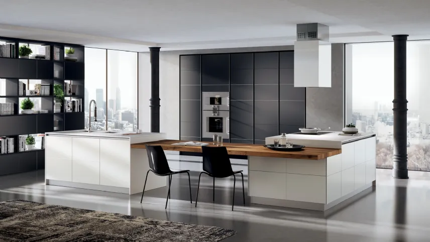 Cucina Moderna Tetrix con ante in vetro Bianco Prestige di Scavolini