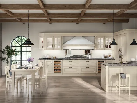 Cucina Shabby Chic angolare con penisola Baltimora in Frassino Bianco di Scavolini