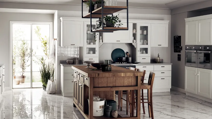 Cucina Shabby Chic Favilla con Isola in Rovere Nodato di Scavolini