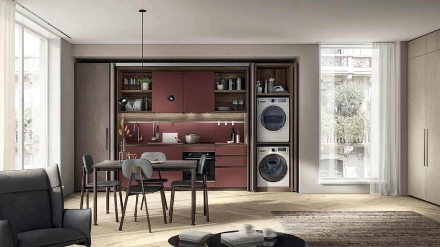 Cucina su misura salvaspazio Boxi 07 Rosso Jaipur di Scavolini