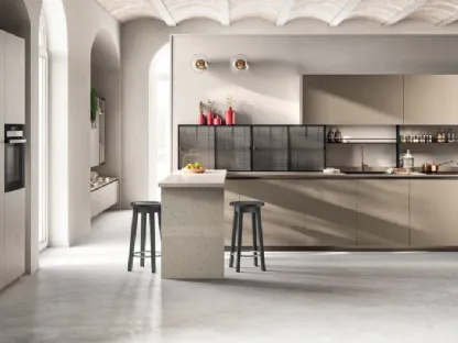 Cucina su misura Libra 04 in laminato Urban Bronze e decorativo Oriental Light di Scavolini