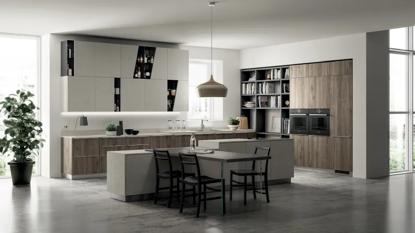Cucina su misura con isola Mood 09 in Rovere Season con Isola Azimut di Scavolini