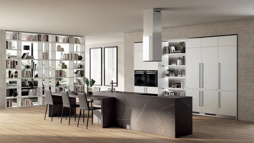 Cucina su misura Mood in Pietra Grey e Bianco Puro di Scavolini