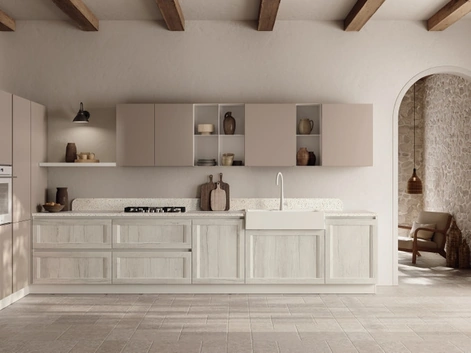 Cucina su misura ad angolo Regola 06 in decorativo Rovere e Pet Limo di Scavolini