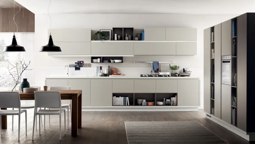 Cucina su misura Foodshelf Grigio Gabbiano e Grigio Terra di Scavolini